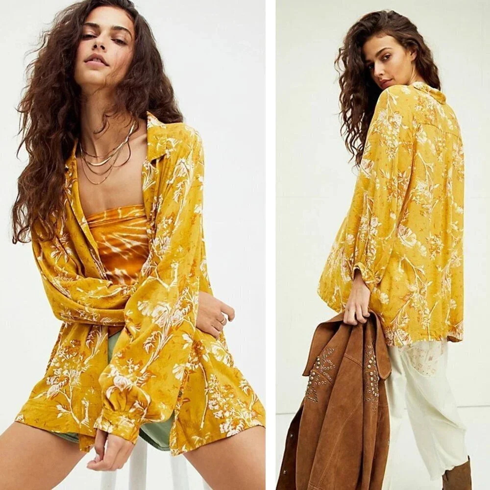 Free People We the Free Oversized It's a Vibe Button Down Shirt XS 47845